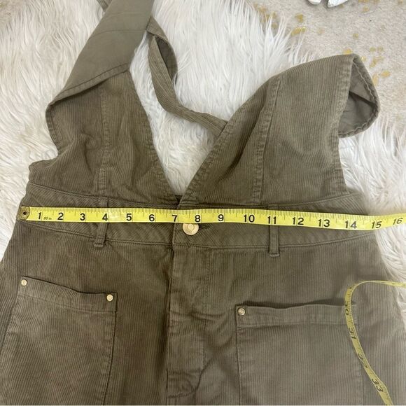 ZARA khaki corduroy pinafore midi cotton overall dress M - Picture 14 of 15